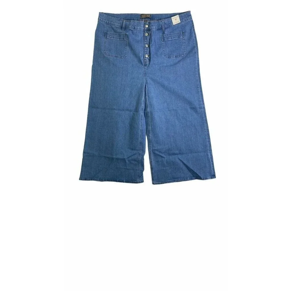 Point Sur Womens Wide Leg Cropped Jeans Blue‎ Pocke